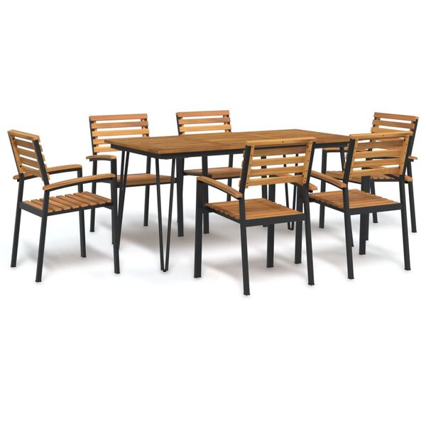 vidaXL Juego de comedor de jard&iacute;n 7 pzas madera maciza acacia y metal