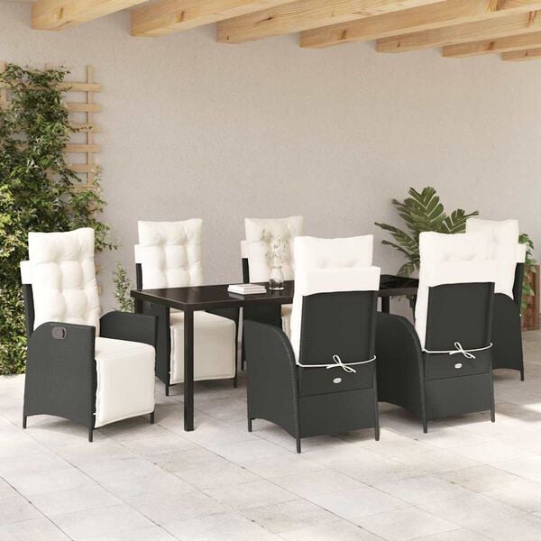 vidaXL Conjunto de Comedor de Jard&iacute;n 7 pcs Negro rat&aacute;n sint&eacute;tico