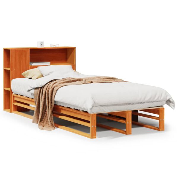 vidaXL Cama con estanter&iacute;a sin colch&oacute;n madera maciza marr&oacute;n 75x190 cm