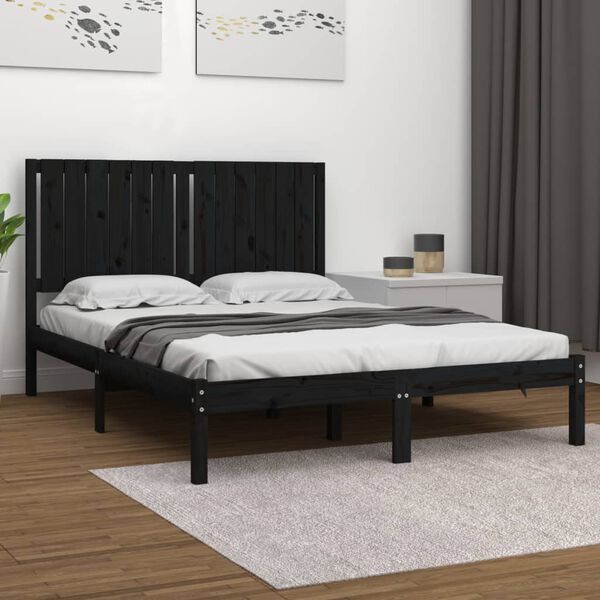 vidaXL Estructura de cama de madera maciza de pino negra 140x190 cm
