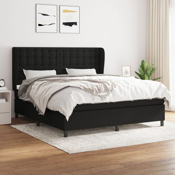 vidaXL Cama box spring con colch&oacute;n tela negro 160x200 cm