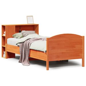 vidaXL Cama con estanter&iacute;a sin colch&oacute;n madera maciza marr&oacute;n 100x200 cm