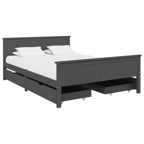 vidaXL Estructura de cama 4 cajones madera pino gris oscuro 160x200 cm