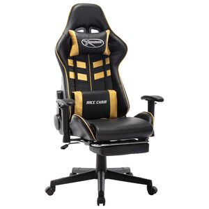 vidaXL Silla de gaming con reposapi&eacute;s cuero sint&eacute;tico negro y dorado
