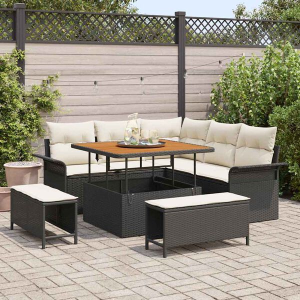 vidaXL Conjunto de sof&aacute; de jard&iacute;n 8 pcs Negro rat&aacute;n sint&eacute;tico