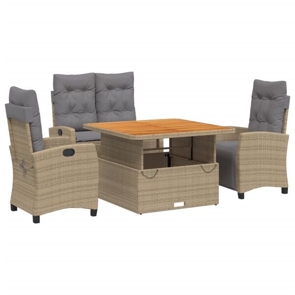 vidaXL Set de comedor jard&iacute;n con cojines 4 pzas rat&aacute;n sint&eacute;tico beige