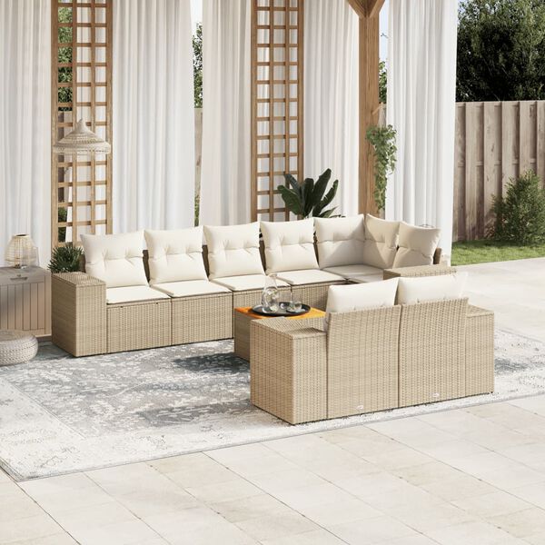 vidaXL Set de sof&aacute;s de jard&iacute;n 9 pzas con cojines rat&aacute;n sint&eacute;tico beige