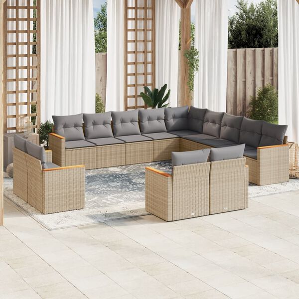 vidaXL Set sof&aacute;s de jard&iacute;n con cojines 13 pzas rat&aacute;n sint&eacute;tico beige