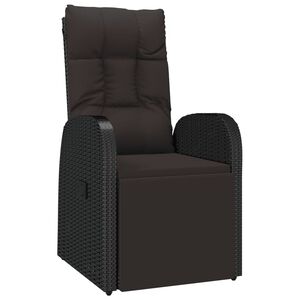 vidaXL Sill&oacute;n reclinable de jard&iacute;n con cojines rat&aacute;n sint&eacute;tico negro