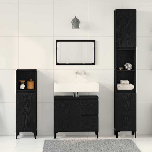 vidaXL Juego de muebles de ba&ntilde;o Montaje en la pared 3 pcs Roble Negro