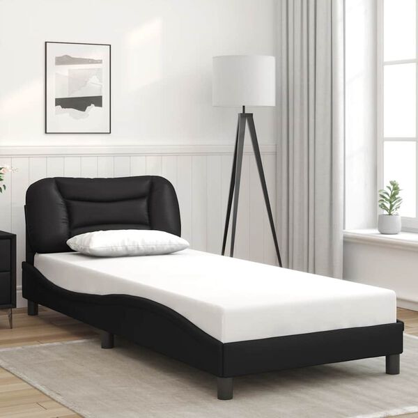 vidaXL Estructura de cama sin colch&oacute;n Hvar cuero sint&eacute;tico negro 90x200 cm