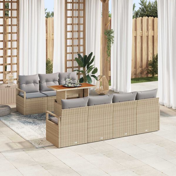 vidaXL Conjunto de sof&aacute; de jard&iacute;n con coj&iacute;n Manual 8 pcs Beige y gris