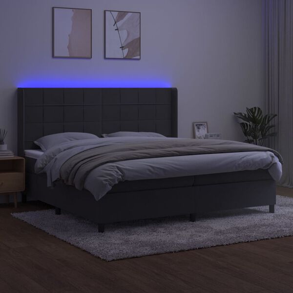 vidaXL Cama box spring colch&oacute;n y LED terciopelo gris oscuro 200x200 cm
