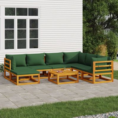 vidaXL Set de muebles de jardín 8 pzas madera maciza con cojines verde