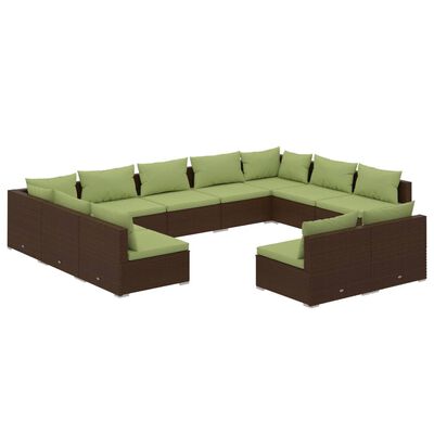vidaXL Set muebles de jardín 11 piezas cojines ratán sintético marrón