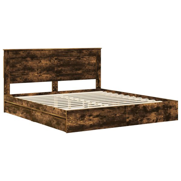 vidaXL Cama con almacenamiento con cabecera Roble ahumado 180 x 200 cm