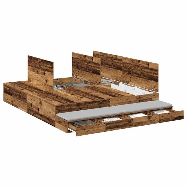 vidaXL Cama con almacenamiento con caj&oacute;n Madera Vieja 180 cm