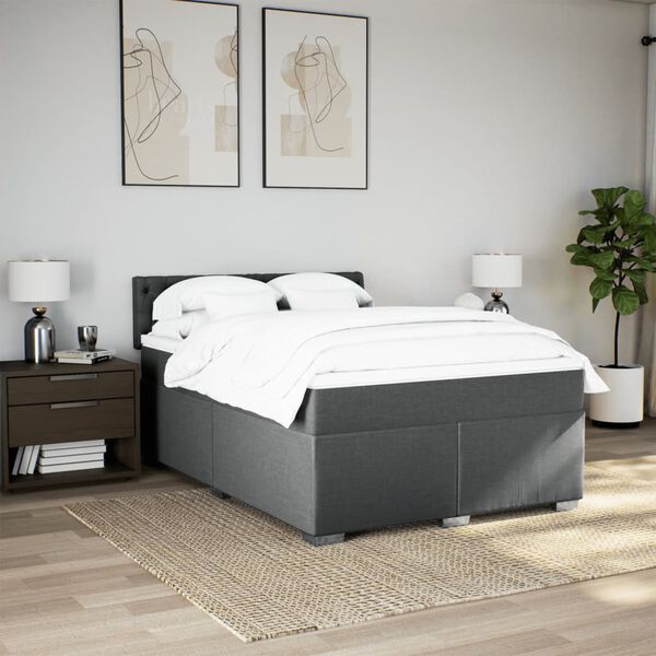 vidaXL Cama box spring con colch&oacute;n tela gris oscuro 160x200 cm