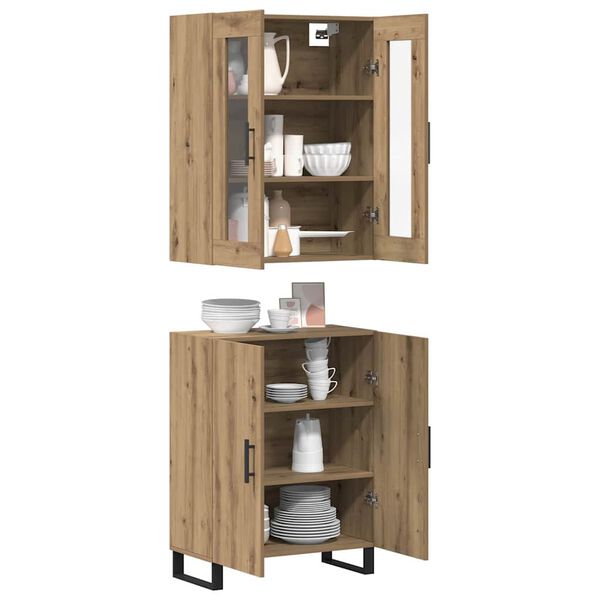 vidaXL Aparador alto 2 pcs Roble artisan Madera de ingenier&iacute;a