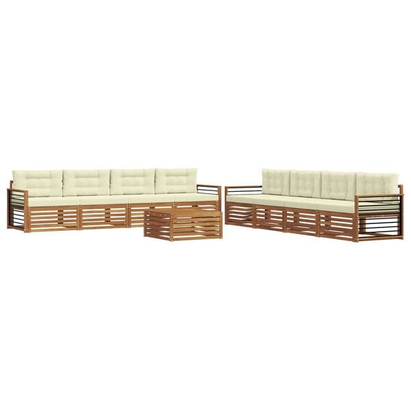 vidaXL Conjunto de sof&aacute;s de exterior con coj&iacute;n 9 pcs Natural y Crema