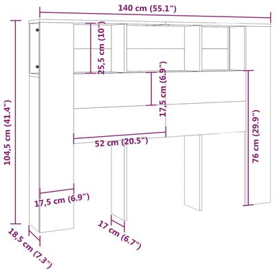 vidaXL Mueble cabecero roble ahumado 140x18,5x104,5 cm