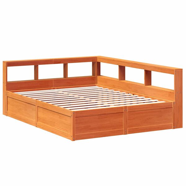 vidaXL Cama con estanter&iacute;a sin colch&oacute;n madera maciza marr&oacute;n 160x200 cm