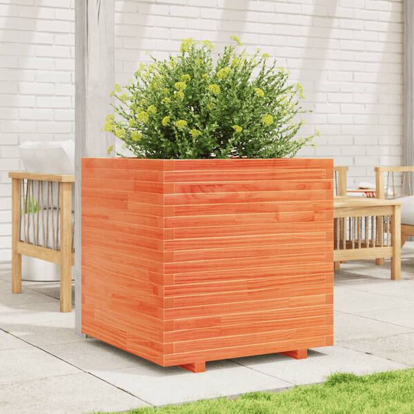 vidaXL Jardinera madera maciza de pino marr&oacute;n cera 70x70x72 cm