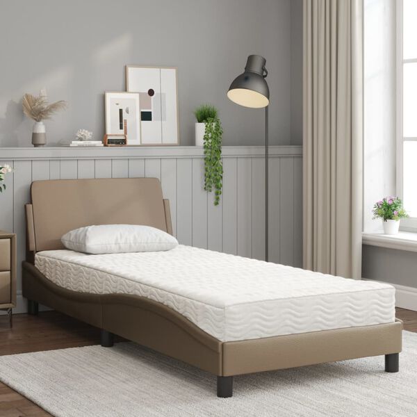vidaXL Cama con colchón Dover cuero sintético capuchino 90x200 cm