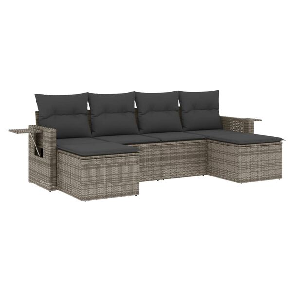 vidaXL Set de muebles de jardín 6 pzas y cojines ratán sintético gris