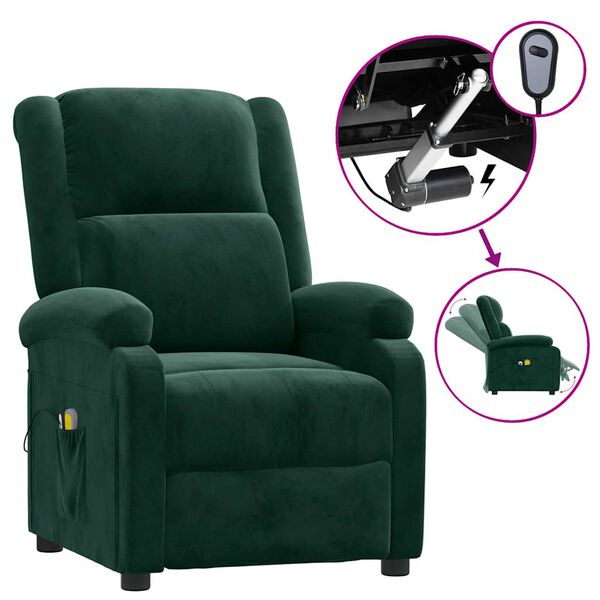 vidaXL Sill&oacute;n de masaje el&eacute;ctrico terciopelo verde oscuro
