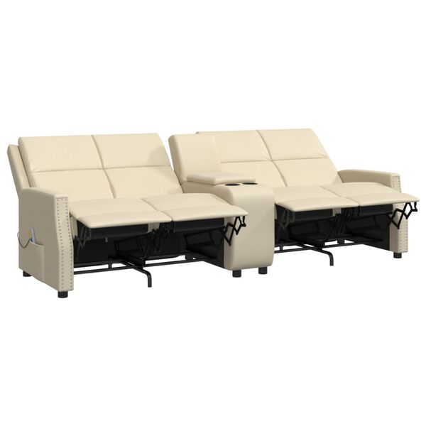 vidaXL Sillón reclinable de masaje de 4 plazas cuero sintético crema