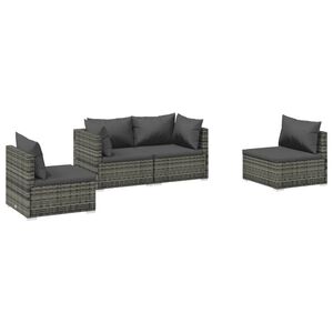 vidaXL Set muebles de jard&iacute;n 4 piezas y cojines rat&aacute;n sint&eacute;tico gris