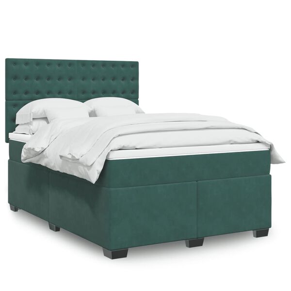 vidaXL Cama box spring con colch&oacute;n terciopelo verde oscuro 140x200 cm