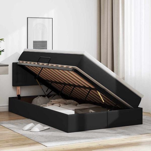vidaXL Cama con almacenamiento y LED con colch&oacute;n Negro 120 x 190 cm