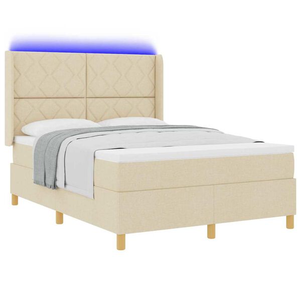 vidaXL Cama tipo Box Spring con colch&oacute;n Crema 140 x 200 cm tela