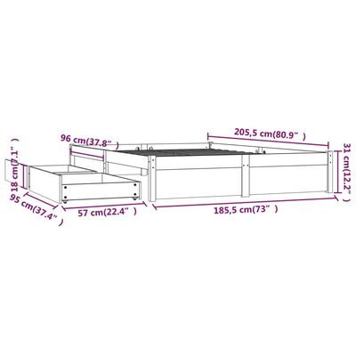 vidaXL Estructura de cama con cajones negro 180x200 cm
