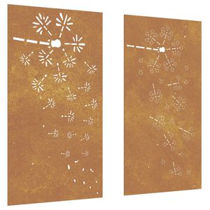 vidaXL Adorno pared jard&iacute;n 2 uds acero corten dise&ntilde;o flores 105x55 cm