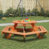 vidaXL Mesa de picnic hexagonal 6 ni&ntilde;os agujero sombrilla madera abeto