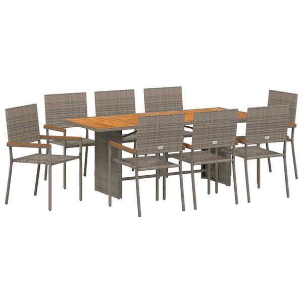 vidaXL Conjunto de Comedor de Jardín 9 pcs Gris ratán sintético