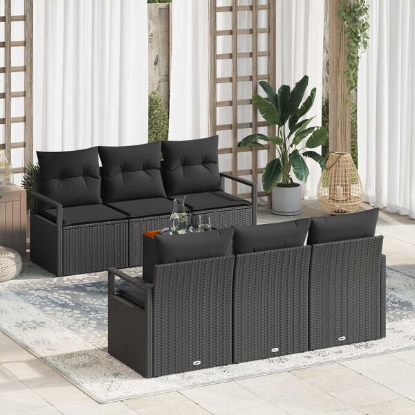 vidaXL Conjunto de sofá de jardín 7 pcs Negro