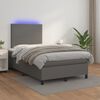 vidaXL Cama box spring con colch&oacute;n LED cuero sint&eacute;tico gris 120x190 cm