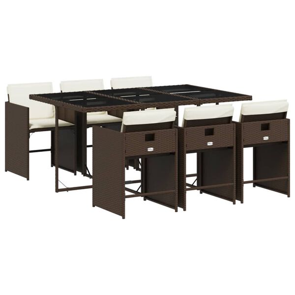 vidaXL Set comedor de jard&iacute;n 7 pzas con cojines rat&aacute;n sint&eacute;tico marr&oacute;n