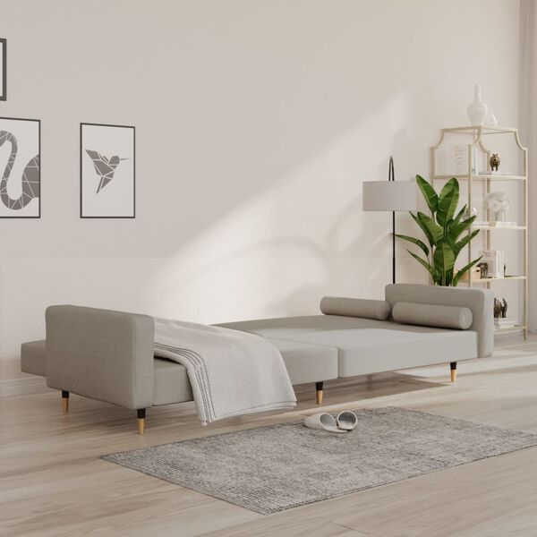vidaXL Sof&aacute; cama de 2 plazas con dos almohadas terciopelo gris claro