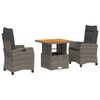 vidaXL Set comedor de jard&iacute;n 3 piezas con cojines rat&aacute;n sint&eacute;tico gris