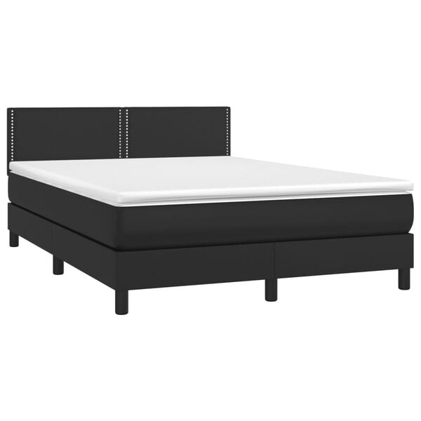 vidaXL Cama box spring colch&oacute;n y LED cuero sint&eacute;tico negro 140x190 cm