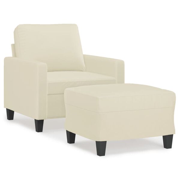vidaXL Sillón con taburete cuero sintético color crema 60 cm