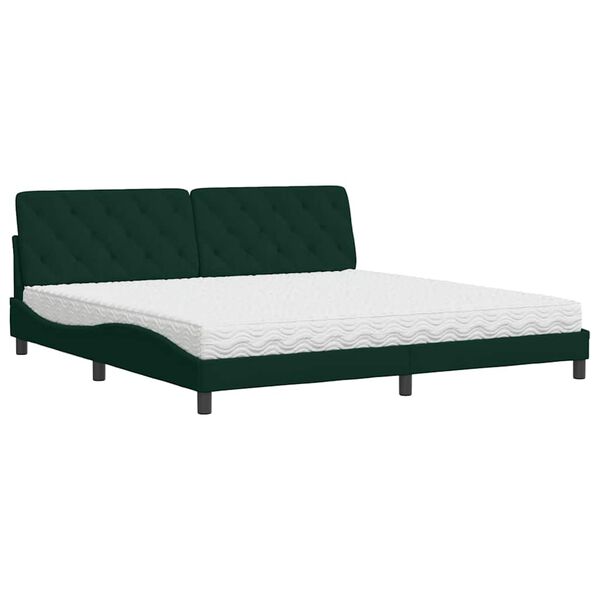 vidaXL Cama con colch&oacute;n terciopelo verde oscuro 200x200 cm