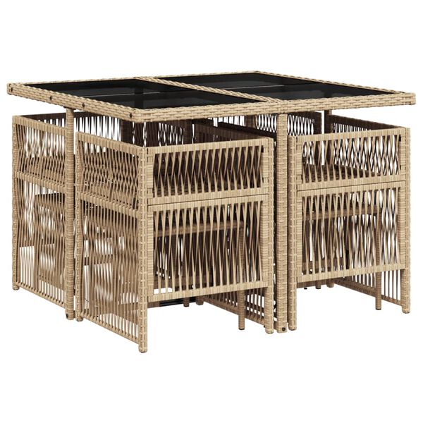 vidaXL Set comedor de jard&iacute;n 9 pzas con cojines rat&aacute;n sint&eacute;tico beige