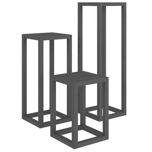 vidaXL Set de bar 3 piezas madera maciza de pino gris