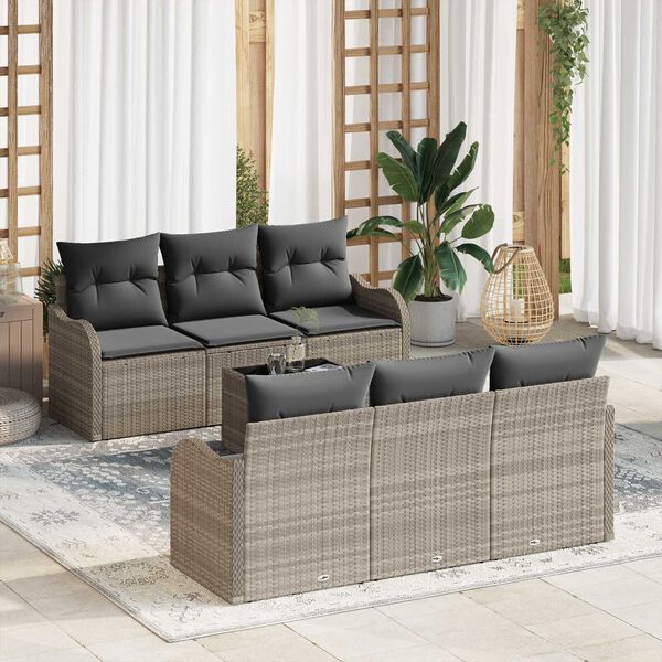 vidaXL Conjunto de sof&aacute; de jard&iacute;n 7 pcs Gris Claro y Gris Oscuro